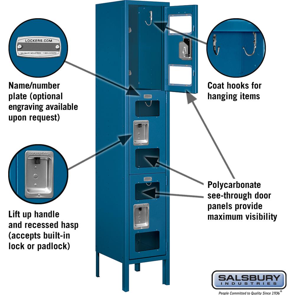 12" Wide Triple Tier See-Through Metal Locker - 1 Wide - 5 Feet High - 12" Deep by Salsbury