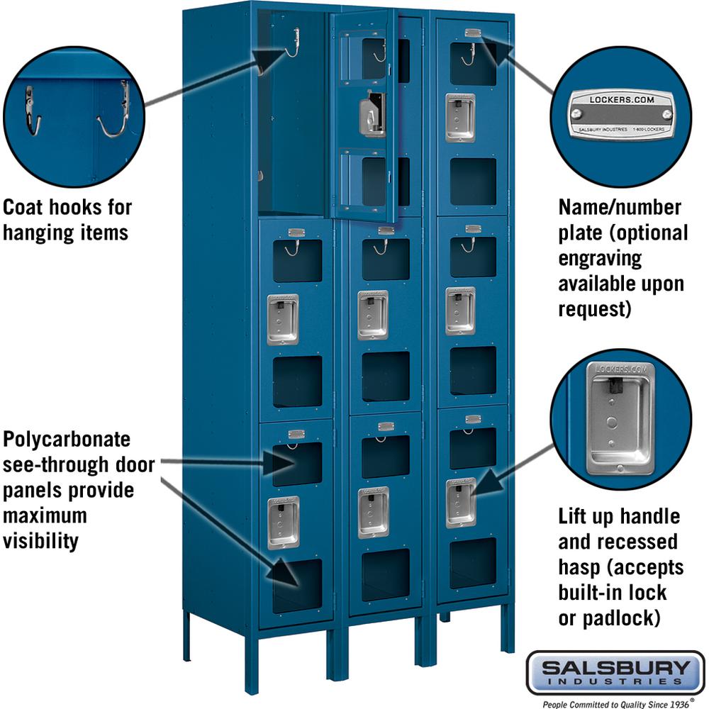 12" Wide Triple Tier See-Through Metal Locker - 3 Wide - 6 Feet High - 15" Deep by Salsbury