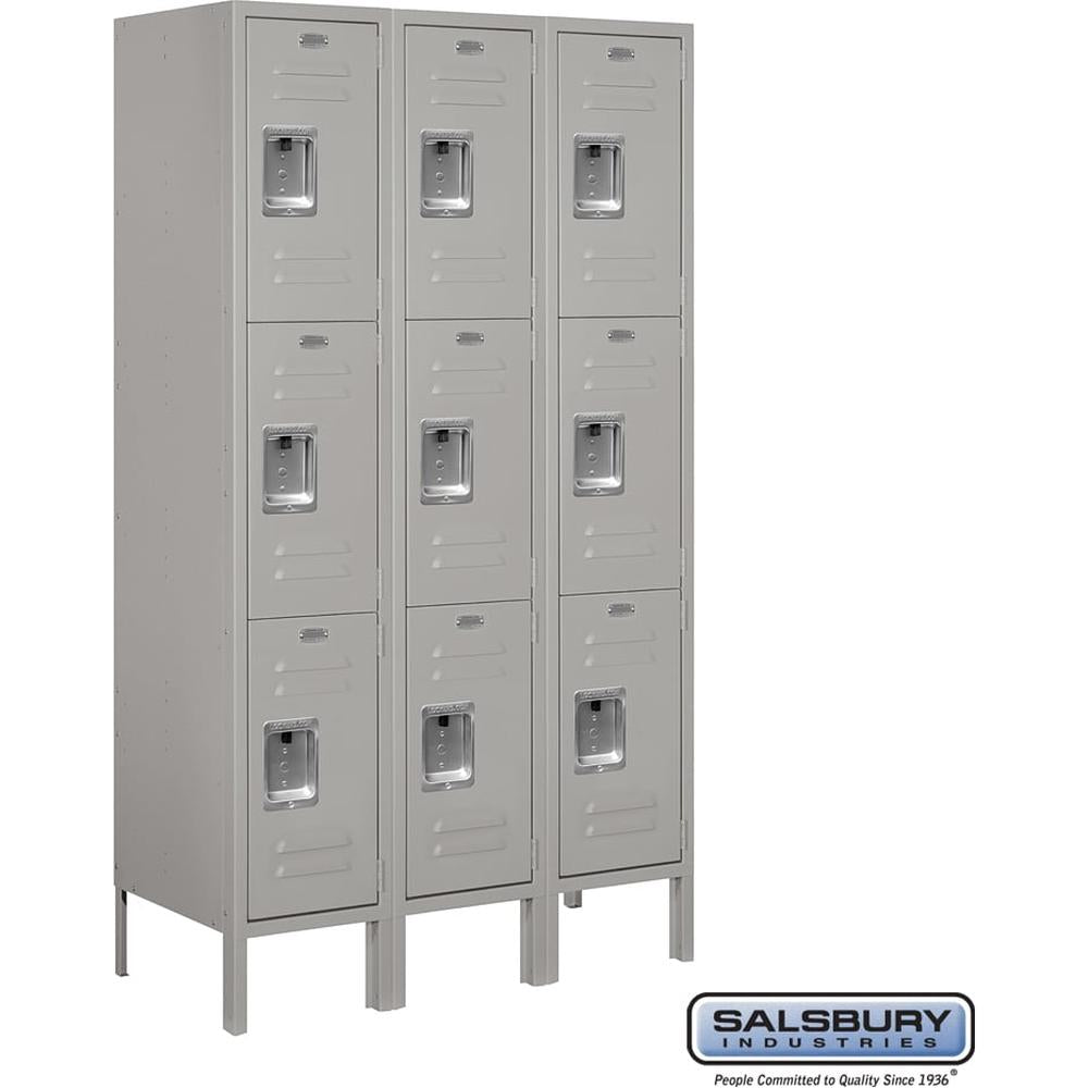 12" Wide Triple Tier Standard Metal Locker - 3 Wide - 5 Feet High - 15" Deep by Salsbury