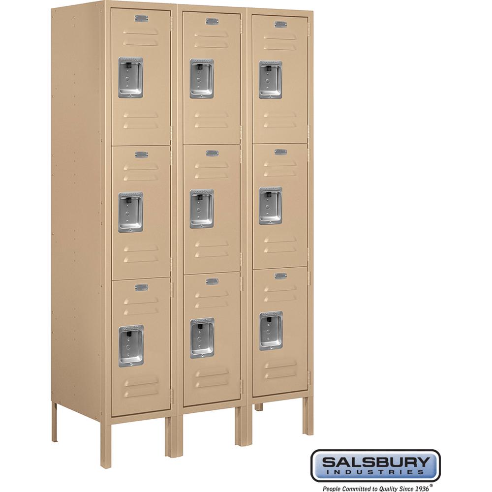 12" Wide Triple Tier Standard Metal Locker - 3 Wide - 5 Feet High - 15" Deep by Salsbury