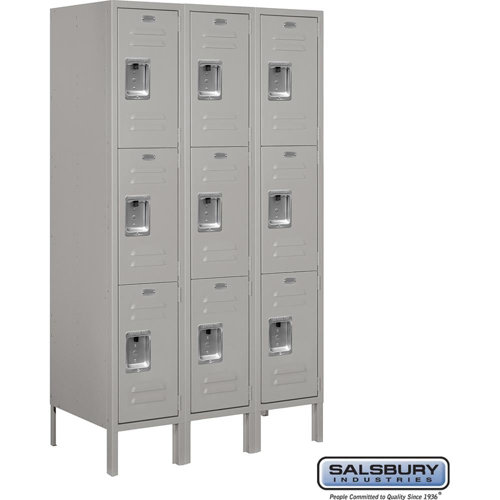 12" Wide Triple Tier Standard Metal Locker - 3 Wide - 5 Feet High - 18" Deep by Salsbury