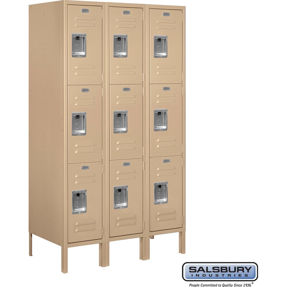 12" Wide Triple Tier Standard Metal Locker - 3 Wide - 5 Feet High - 18" Deep by Salsbury