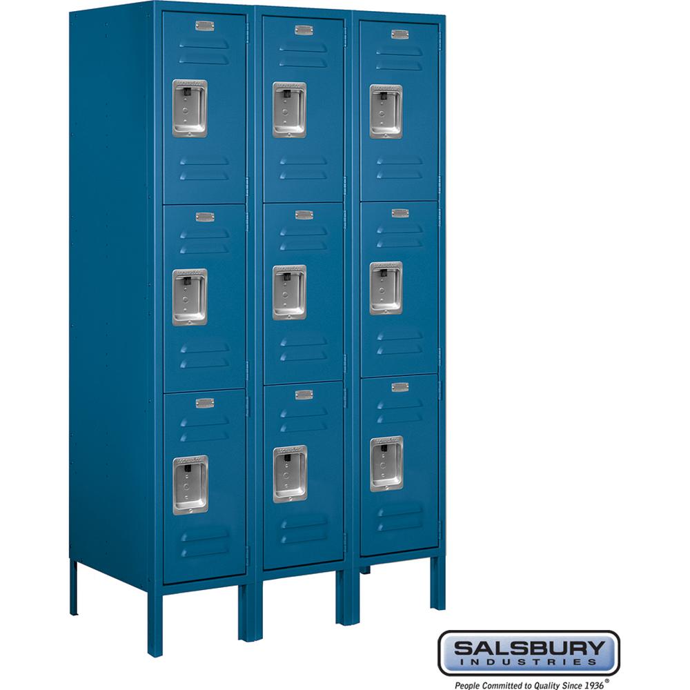 12" Wide Triple Tier Standard Metal Locker - 3 Wide - 5 Feet High - 18" Deep by Salsbury