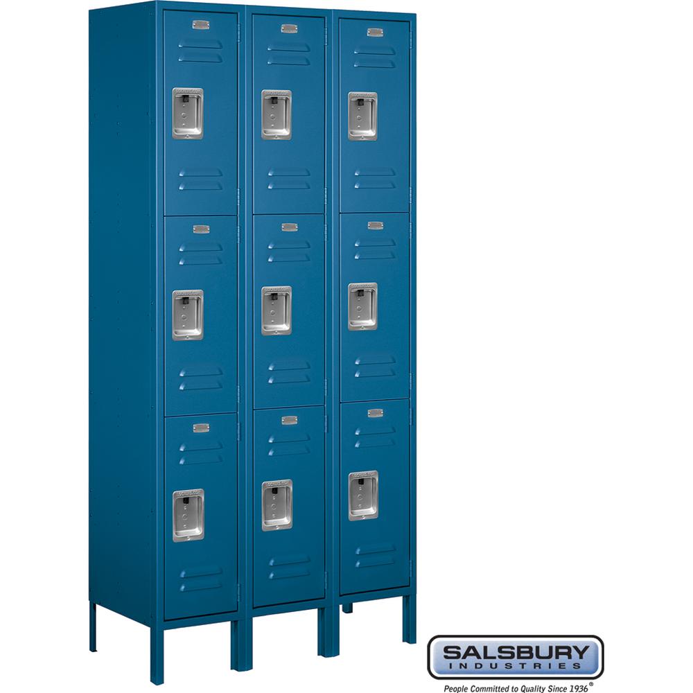12" Wide Triple Tier Standard Metal Locker - 3 Wide - 6 Feet High - 15" Deep by Salsbury