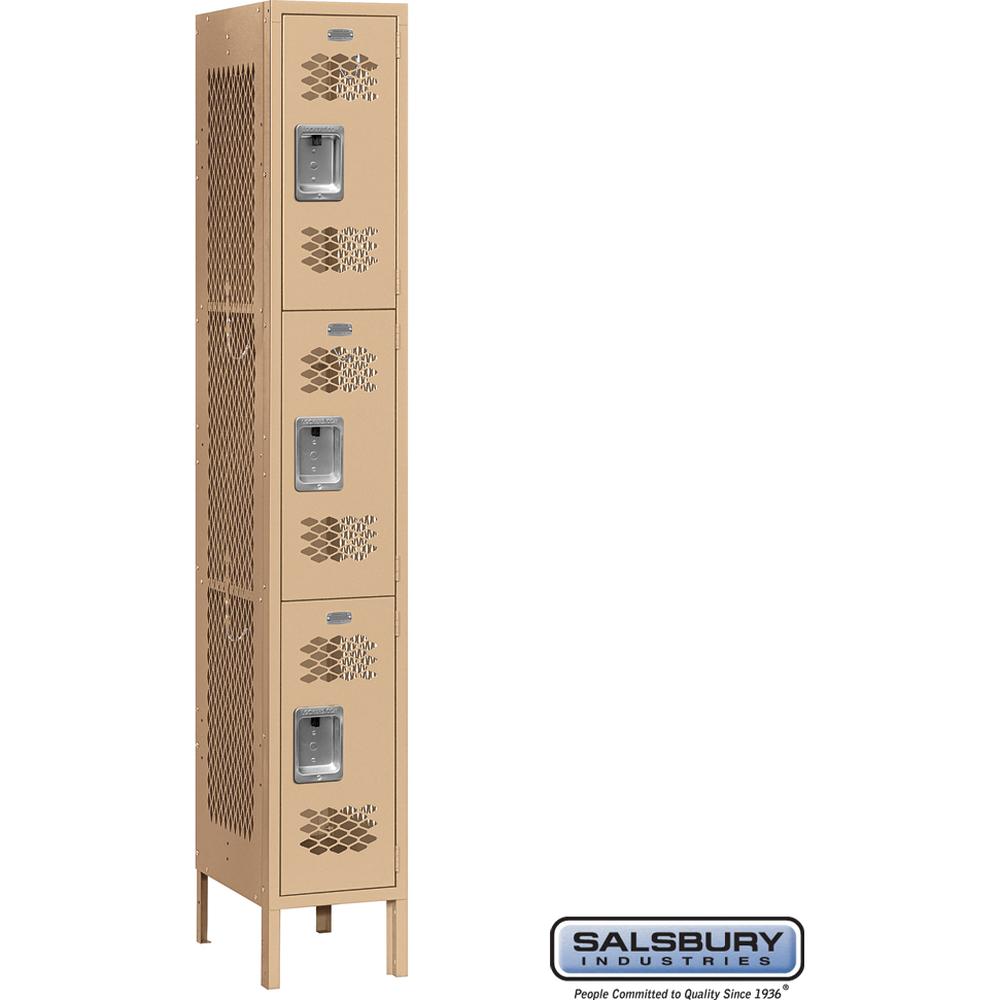 12" Wide Triple Tier Vented Metal Locker - 1 Wide - 6 Feet High - 12" Deep by Salsbury