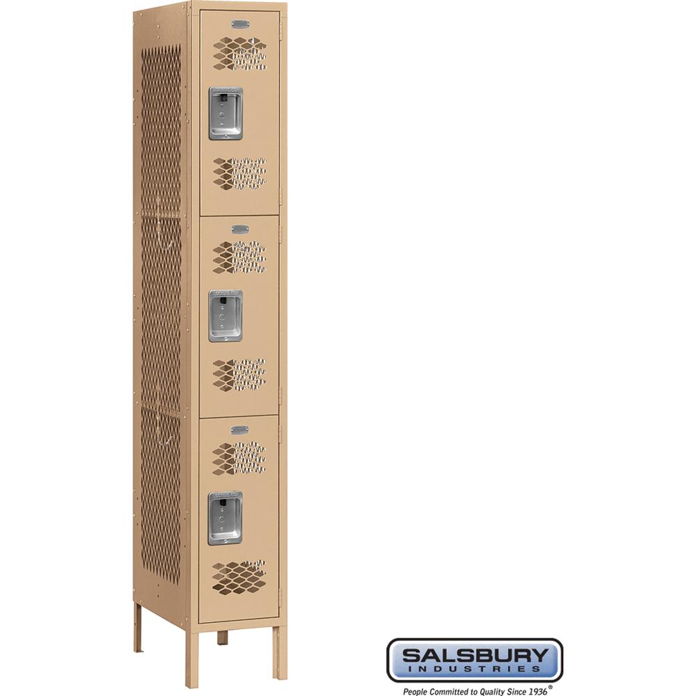 12" Wide Triple Tier Vented Metal Locker - 1 Wide - 6 Feet High - 15" Deep by Salsbury