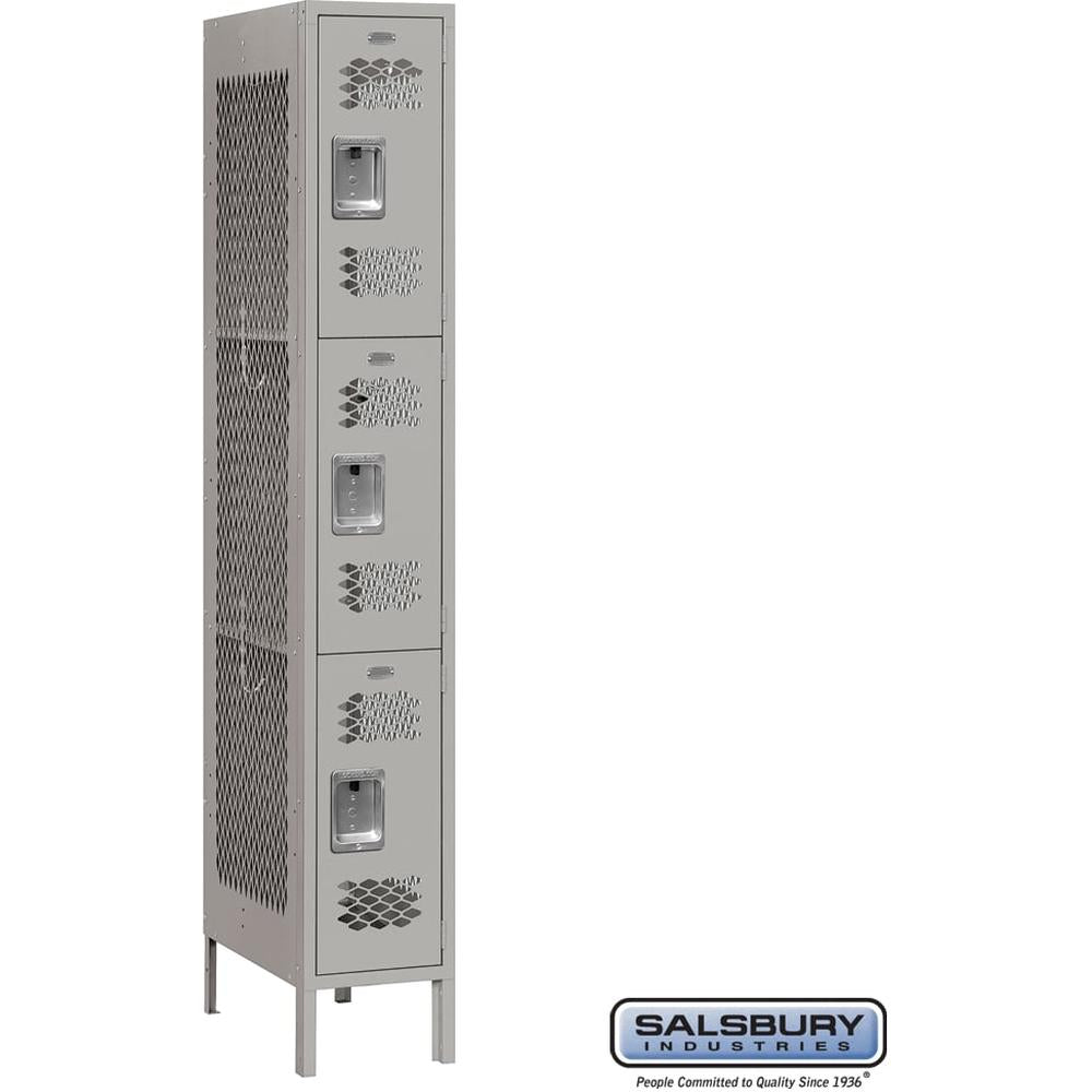 12" Wide Triple Tier Vented Metal Locker - 1 Wide - 6 Feet High - 18" Deep by Salsbury