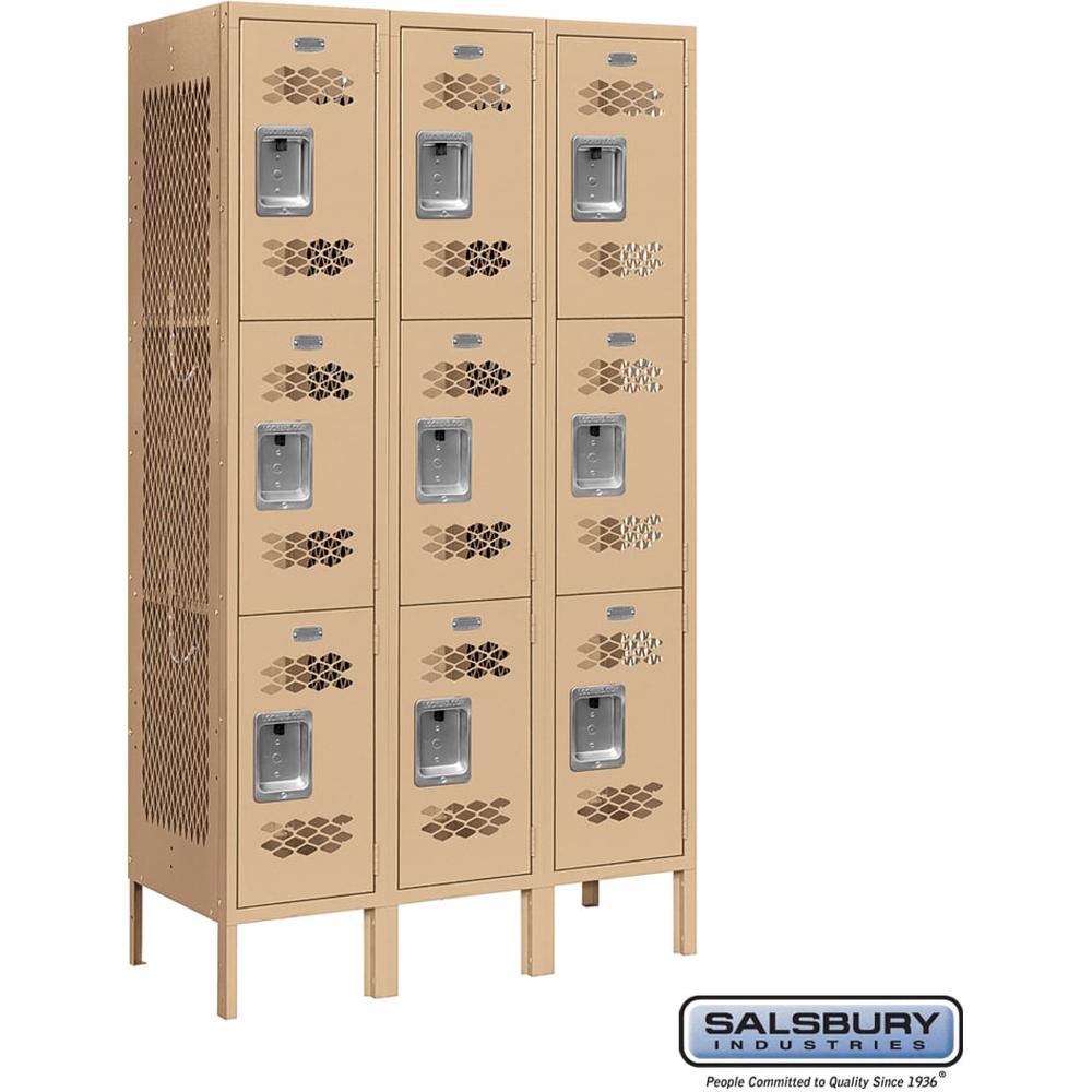12" Wide Triple Tier Vented Metal Locker - 3 Wide - 5 Feet High - 15" Deep by Salsbury