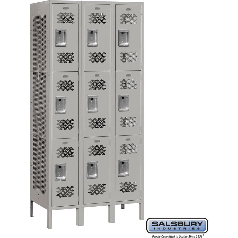 12" Wide Triple Tier Vented Metal Locker - 3 Wide - 6 Feet High - 15" Deep by Salsbury
