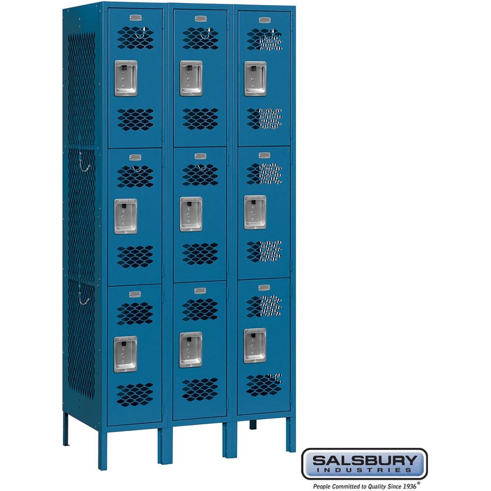 12" Wide Triple Tier Vented Metal Locker - 3 Wide - 6 Feet High - 15" Deep by Salsbury