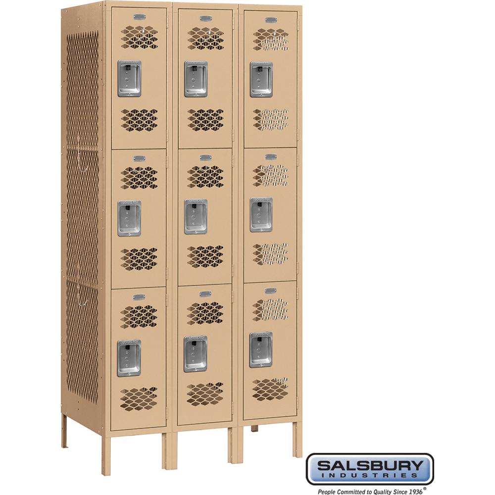 12" Wide Triple Tier Vented Metal Locker - 3 Wide - 6 Feet High - 18" Deep by Salsbury