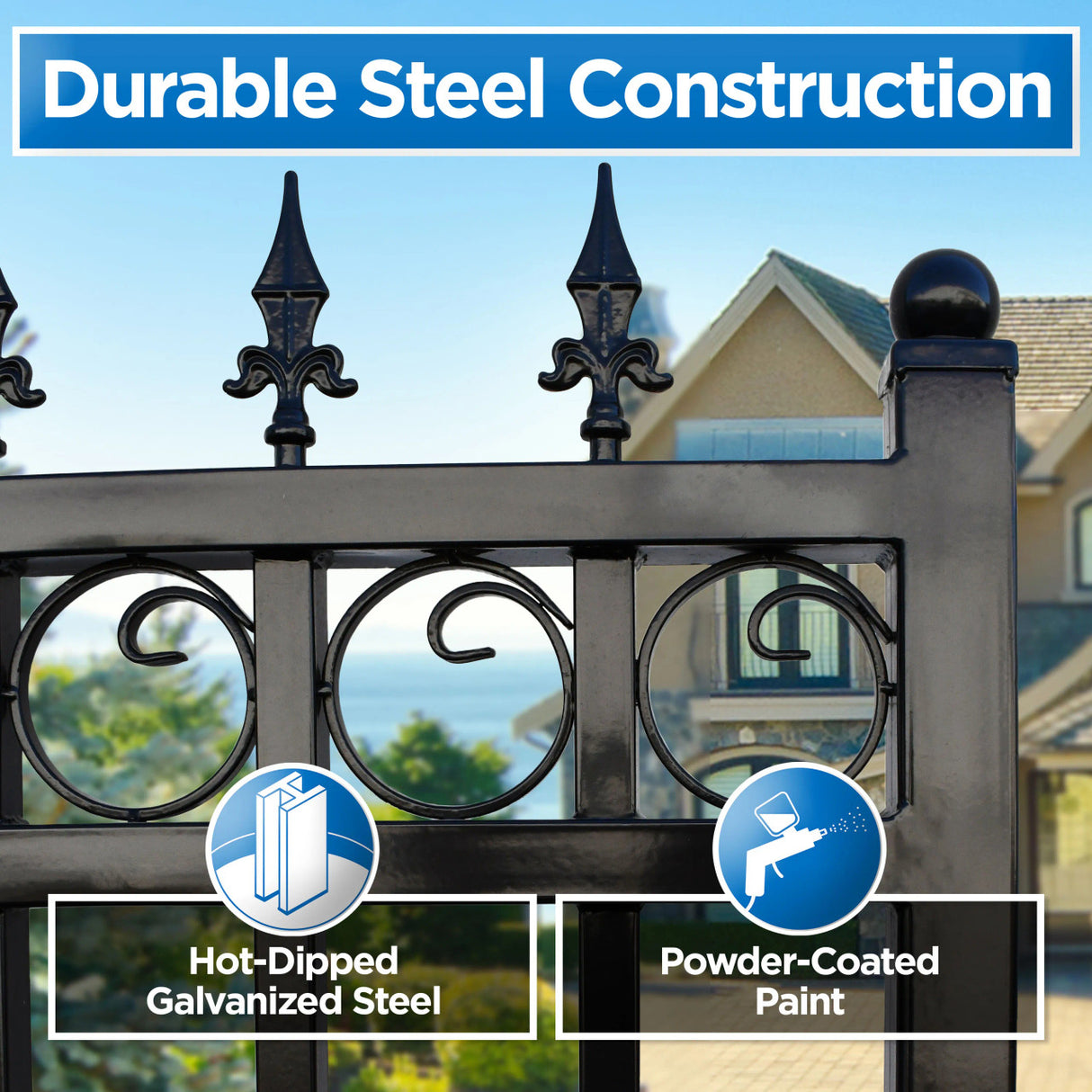 Aleko Automated Steel Dual Swing Driveway Gate and Gate Opener Complete Kit – LONDON Style – 12 x 6 Feet - ETL Listed