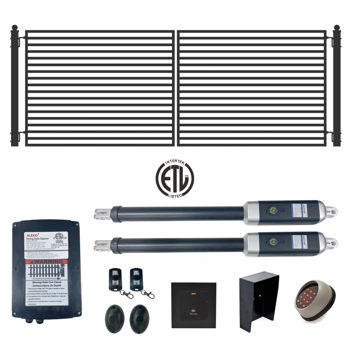 Aleko Automated Steel Dual Swing Driveway Gate and Gate Opener Complete Kit – MILAN Style – 12 x 6 Feet - ETL Listed