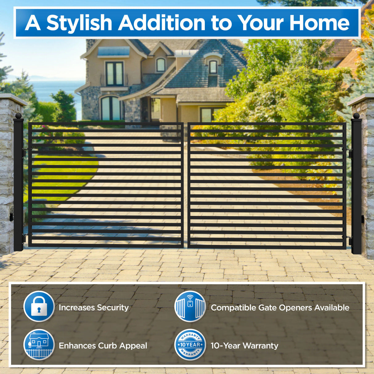Aleko Automated Steel Dual Swing Driveway Gate and Gate Opener Complete Kit – MILAN Style – 12 x 6 Feet - ETL Listed