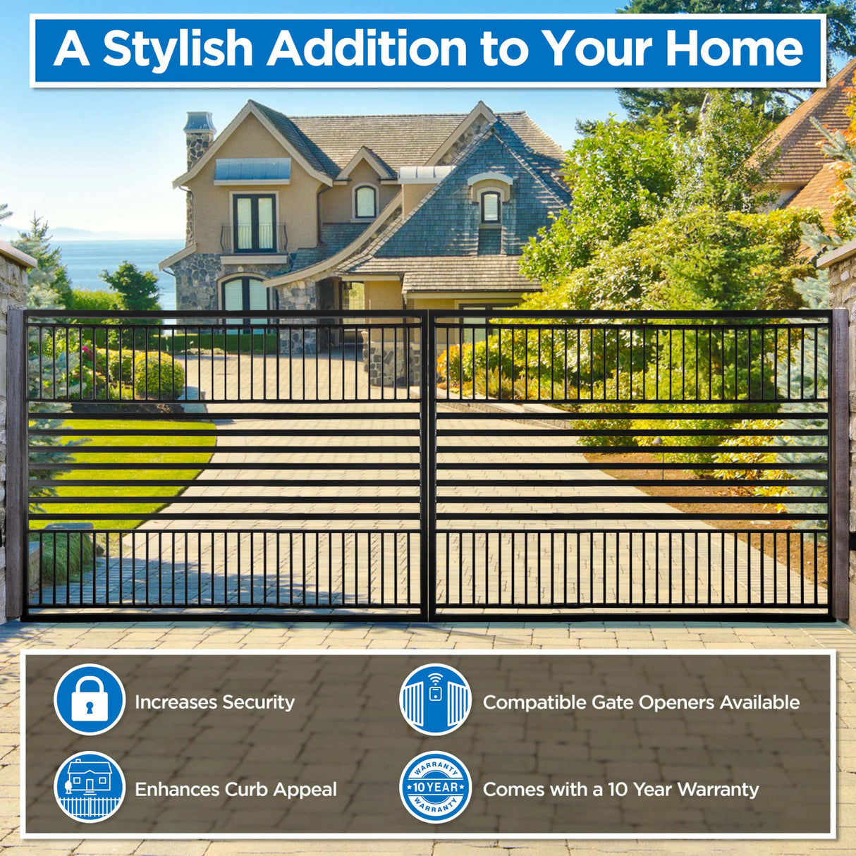 Aleko Automated Steel Dual Swing Driveway Gate and Gate Opener Complete Kit – ETL Listed - Barcelona Style – 14 x 6 Feet