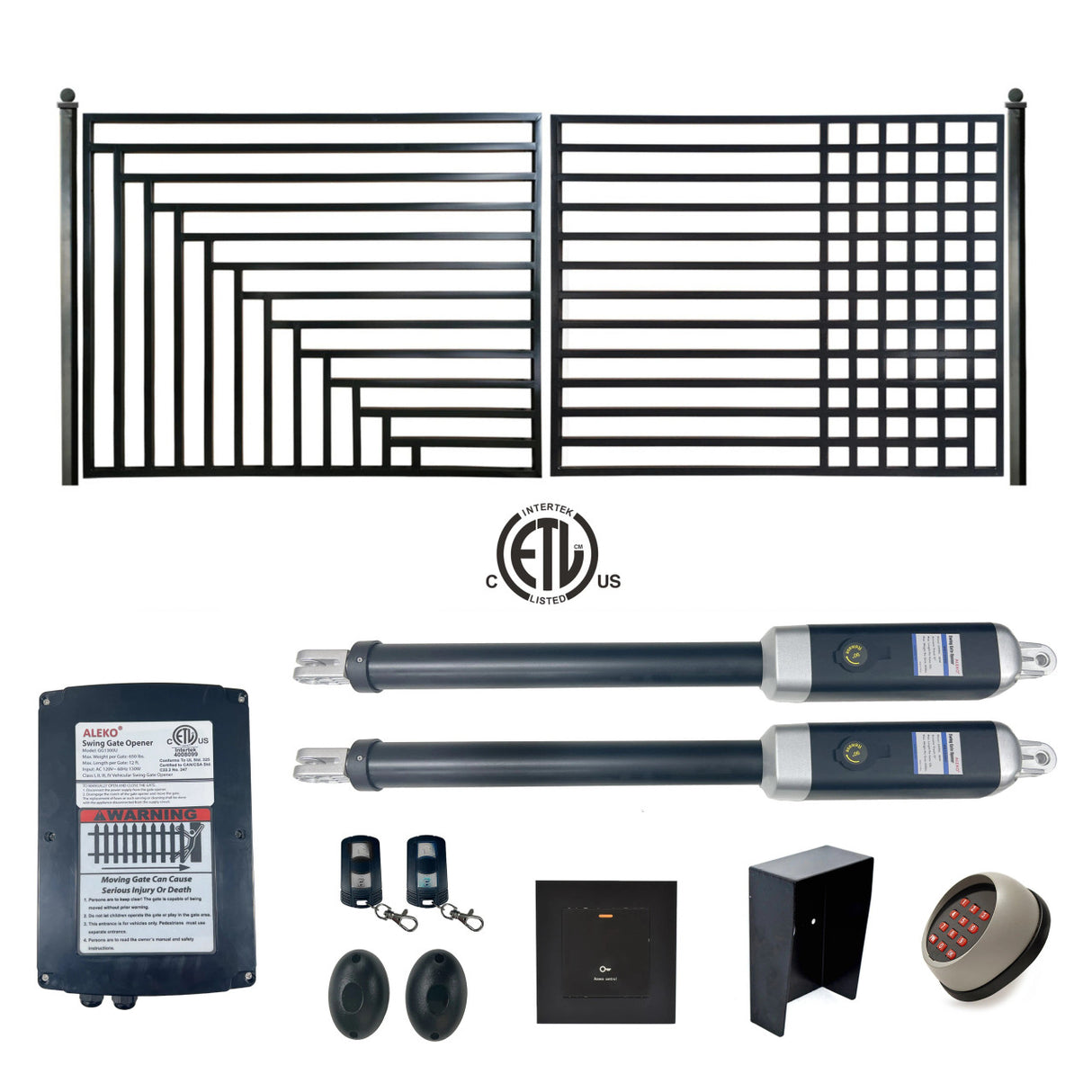 Aleko Automated Steel Dual Swing Driveway Gate and Gate Opener Complete Kit – ETL Listed - Kyiv Style – 14 x 6 Feet