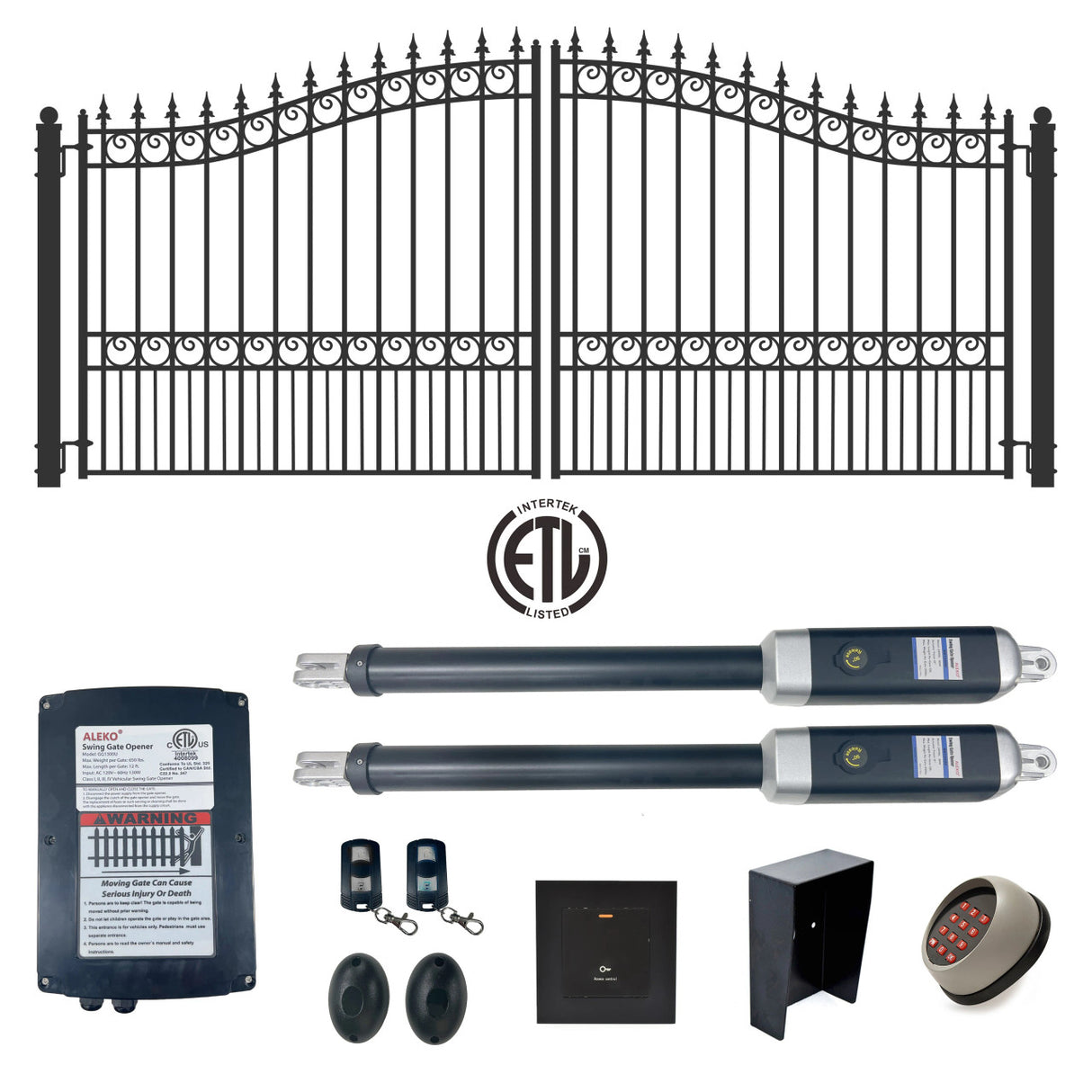 Aleko Automated Steel Dual Swing Driveway Gate and Gate Opener Complete Kit – LONDON Style – 14 x 6 Feet - ETL Listed