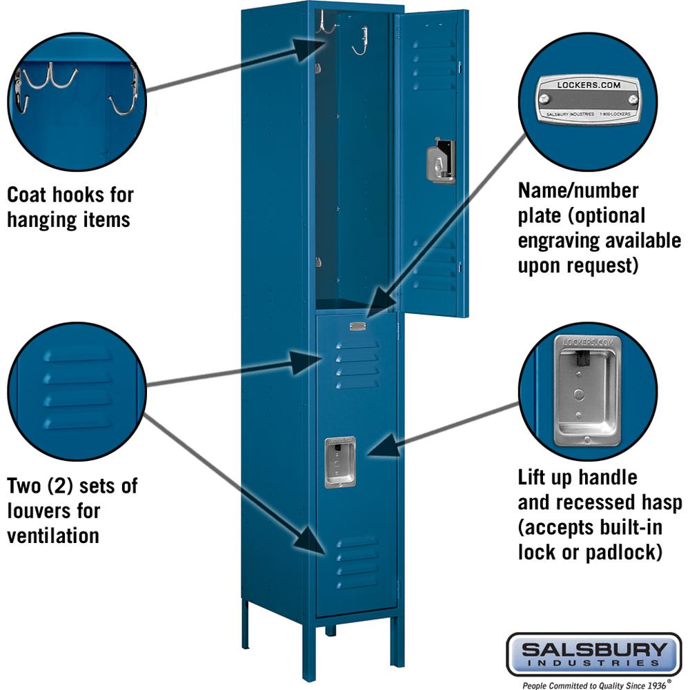 15" Wide Double Tier Standard Metal Locker - 1 Wide - 6 Feet High - 15" Deep by Salsbury