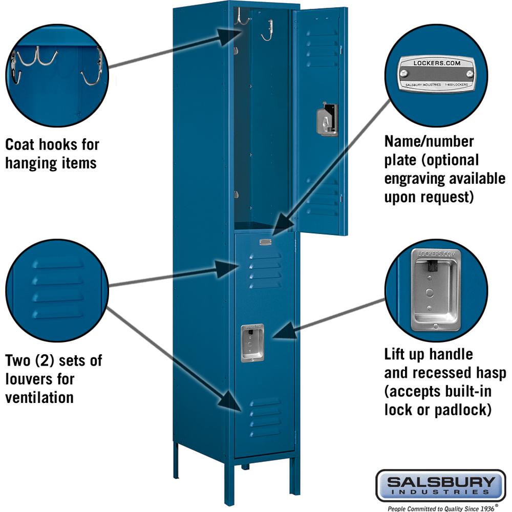 15" Wide Double Tier Standard Metal Locker - 1 Wide - 6 Feet High - 18" Deep by Salsbury