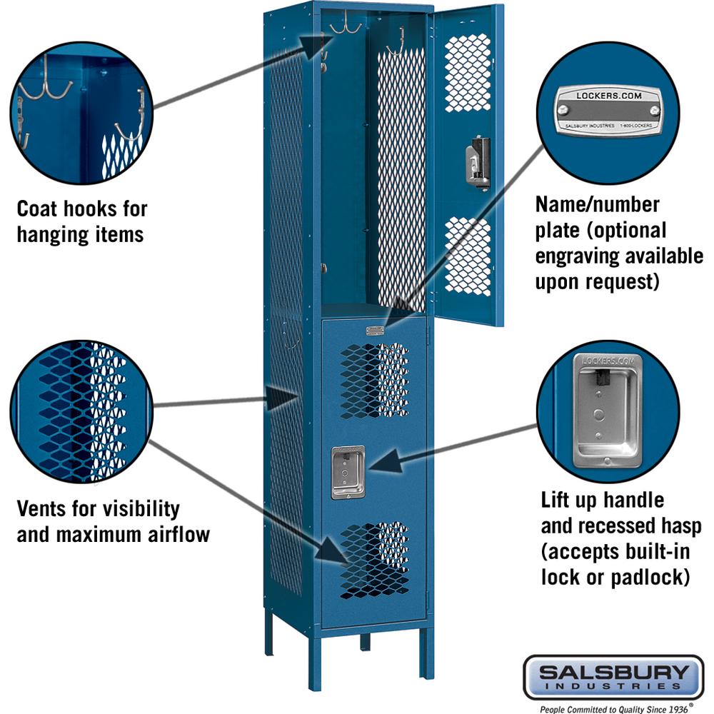 15" Wide Double Tier Vented Metal Locker - 1 Wide - 6 Feet High - 18" Deep by Salsbury