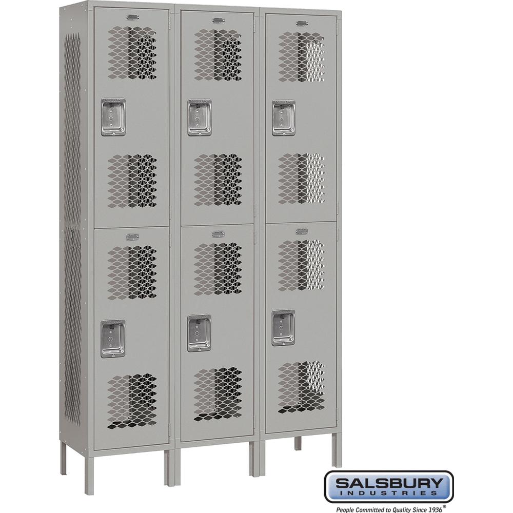 15" Wide Double Tier Vented Metal Locker - 3 Wide - 6 Feet High - 15" Deep by Salsbury