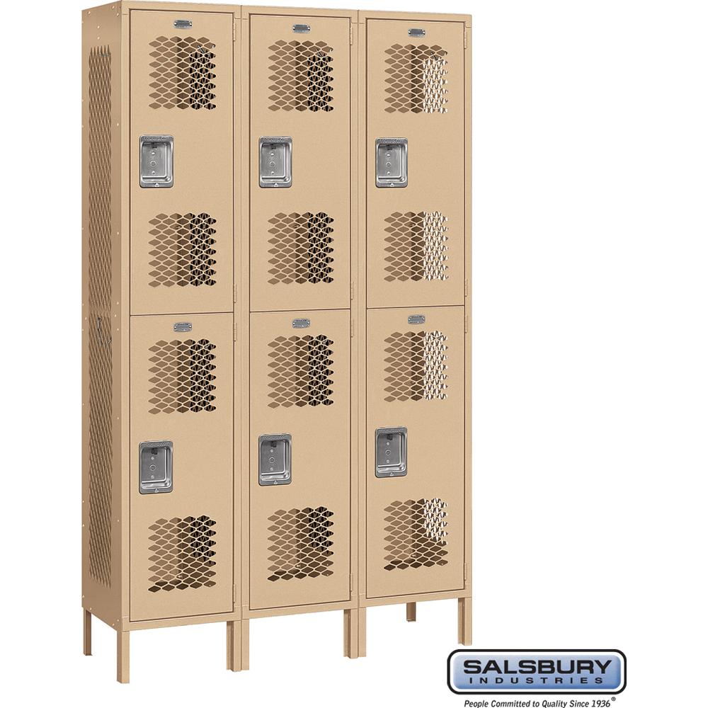 15" Wide Double Tier Vented Metal Locker - 3 Wide - 6 Feet High - 15" Deep by Salsbury