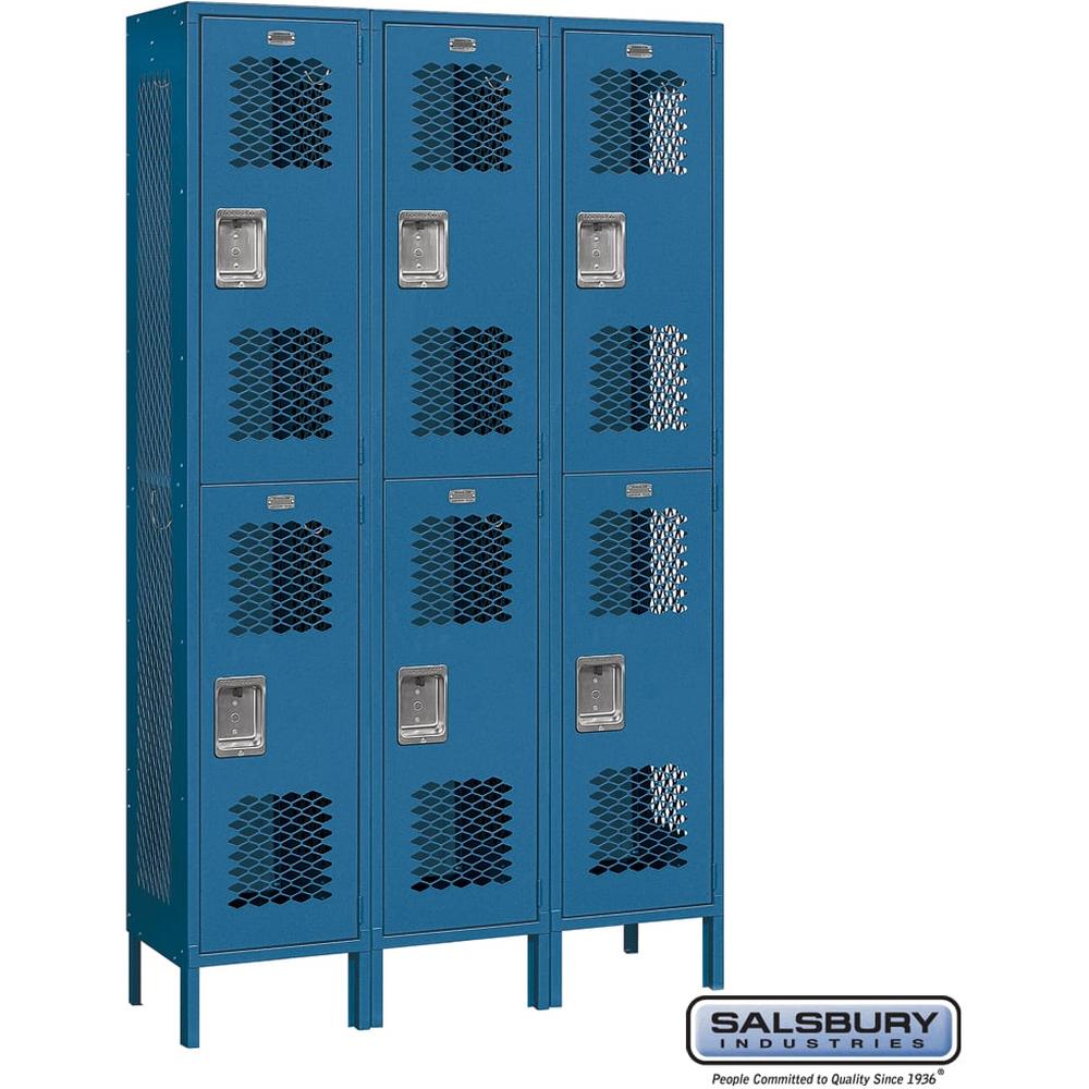 15" Wide Double Tier Vented Metal Locker - 3 Wide - 6 Feet High - 15" Deep by Salsbury