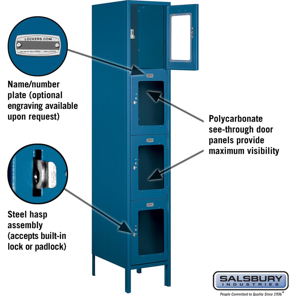 15" Wide Four Tier See-Through Metal Locker - 1 Wide - 6 Feet High - 18" Deep by Salsbury