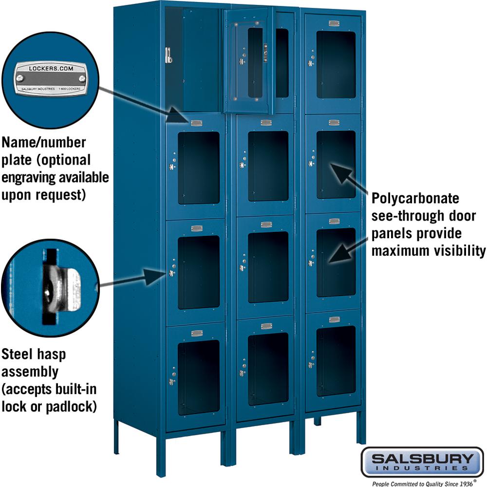 15" Wide Four Tier See-Through Metal Locker - 3 Wide - 6 Feet High - 15" Deep by Salsbury