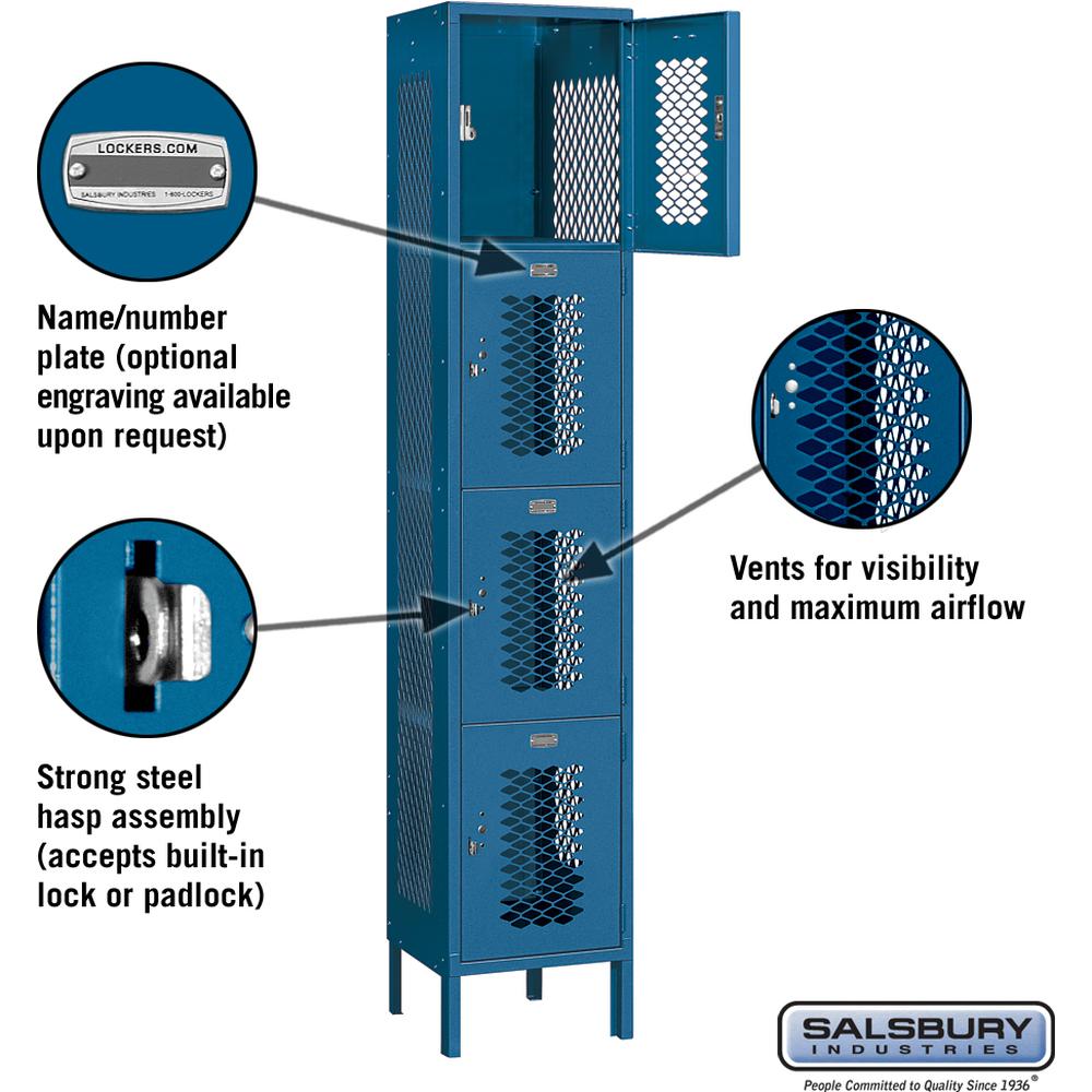 15" Wide Four Tier Vented Metal Locker - 1 Wide - 6 Feet High - 15" Deep by Salsbury