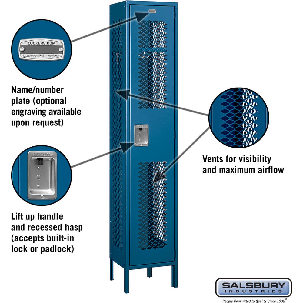 15" Wide Single Tier Vented Metal Locker - 1 Wide - 6 Feet High - 15" Deep by Salsbury