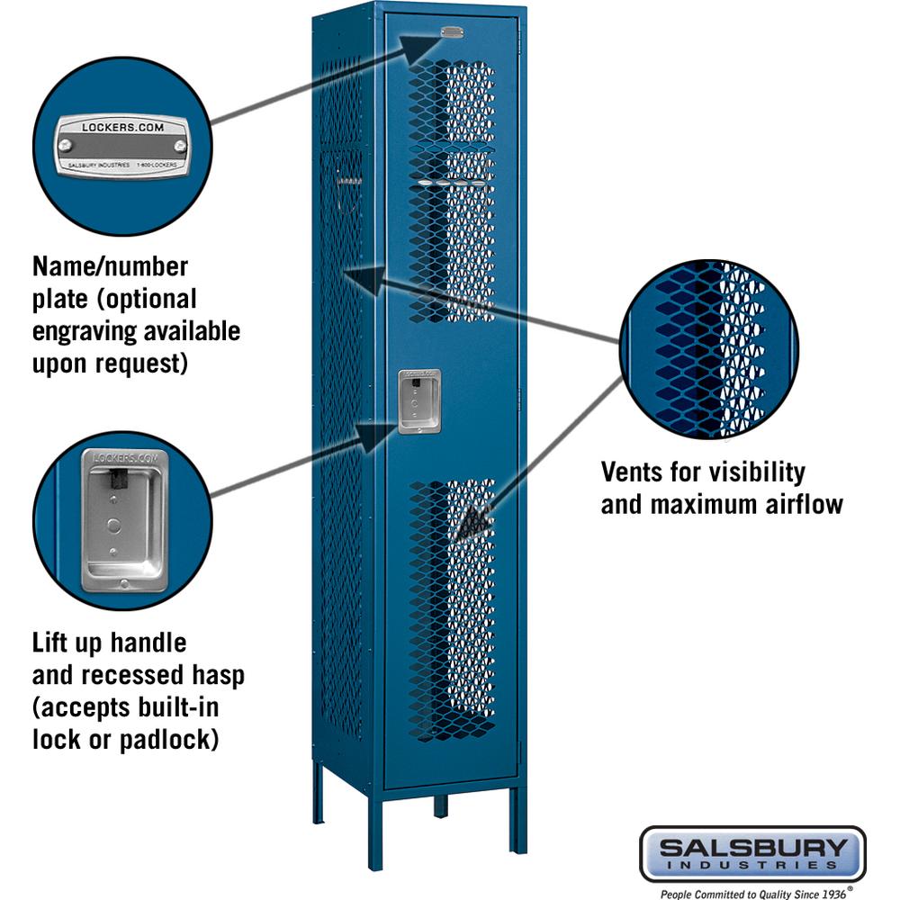 15" Wide Single Tier Vented Metal Locker - 1 Wide - 6 Feet High - 18" Deep by Salsbury