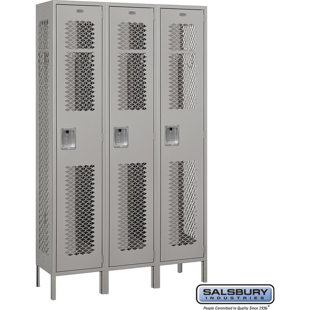 15" Wide Single Tier Vented Metal Locker - 3 Wide - 6 Feet High - 15" Deep by Salsbury