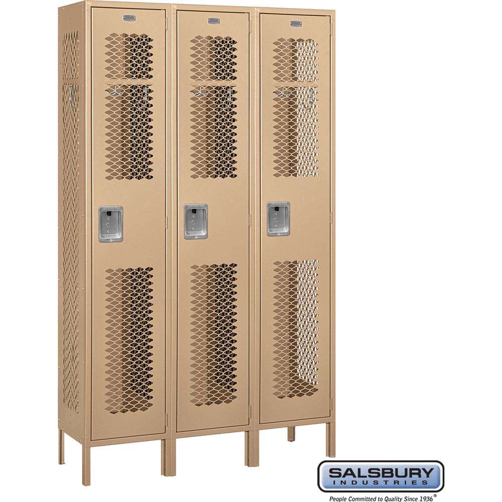 15" Wide Single Tier Vented Metal Locker - 3 Wide - 6 Feet High - 15" Deep by Salsbury
