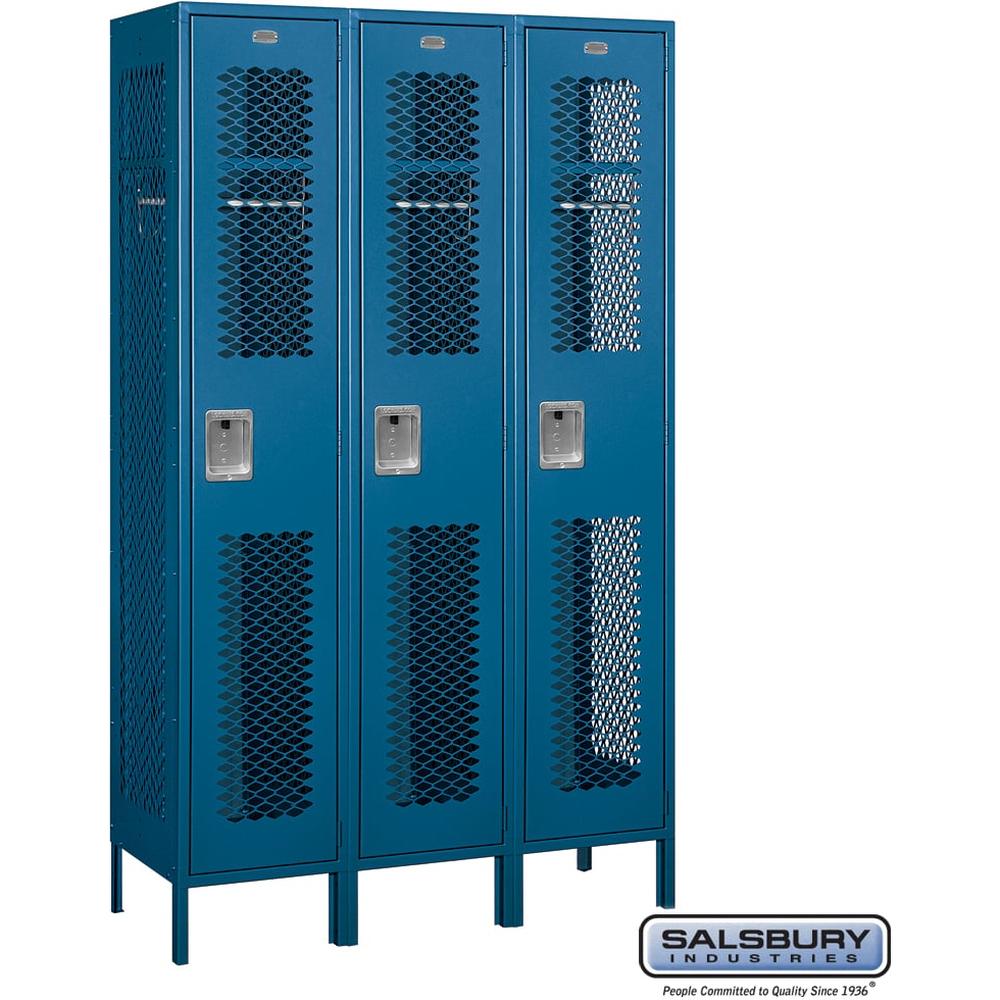 15" Wide Single Tier Vented Metal Locker - 3 Wide - 6 Feet High - 18" Deep by Salsbury