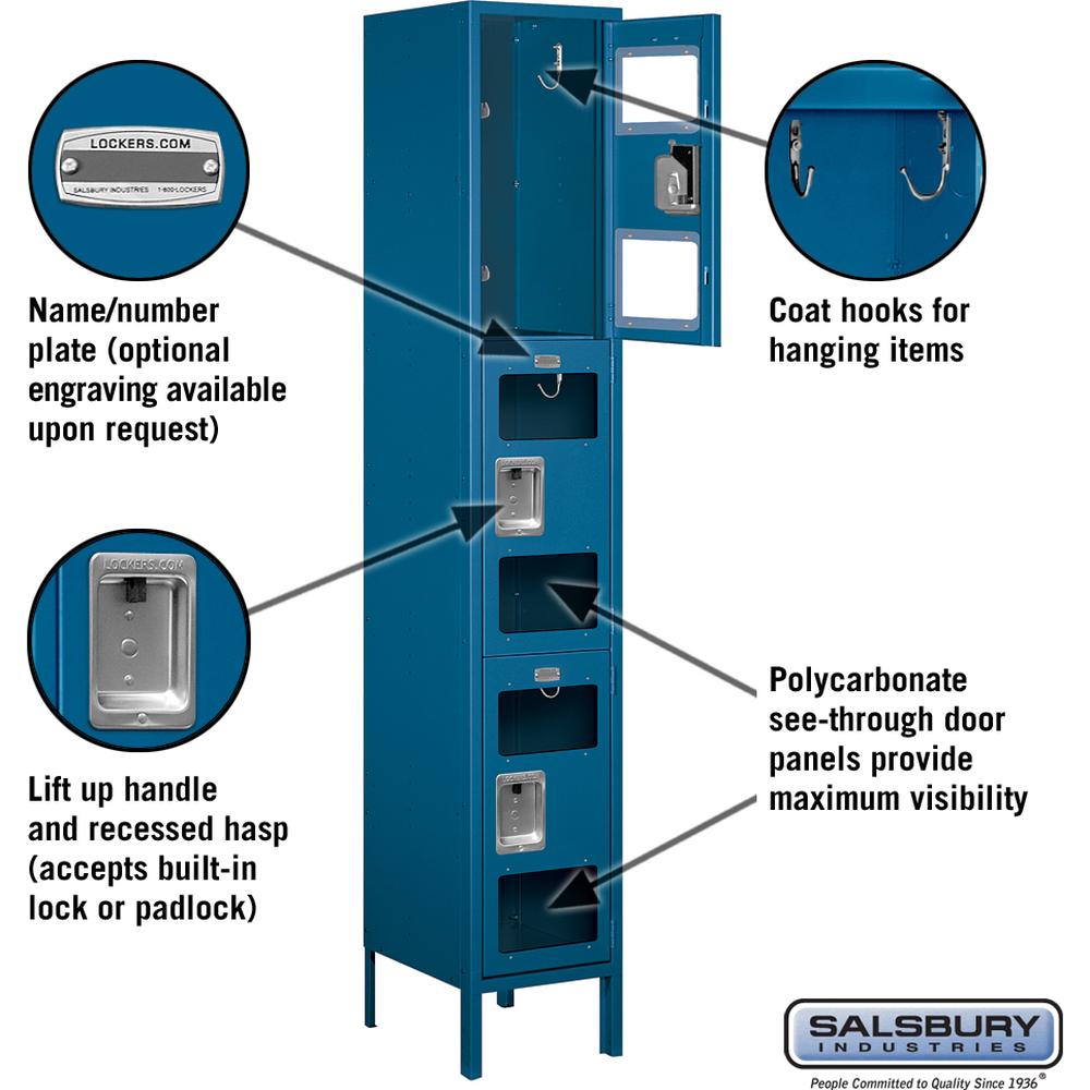 15" Wide Triple Tier See-Through Metal Locker - 1 Wide - 6 Feet High - 15" Deep by Salsbury