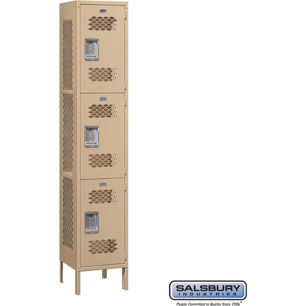 15" Wide Triple Tier Vented Metal Locker - 1 Wide - 6 Feet High - 15" Deep by Salsbury