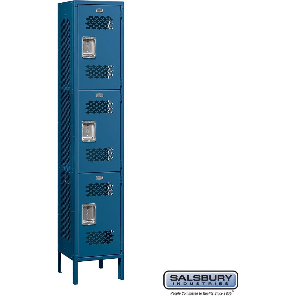 15" Wide Triple Tier Vented Metal Locker - 1 Wide - 6 Feet High - 15" Deep by Salsbury