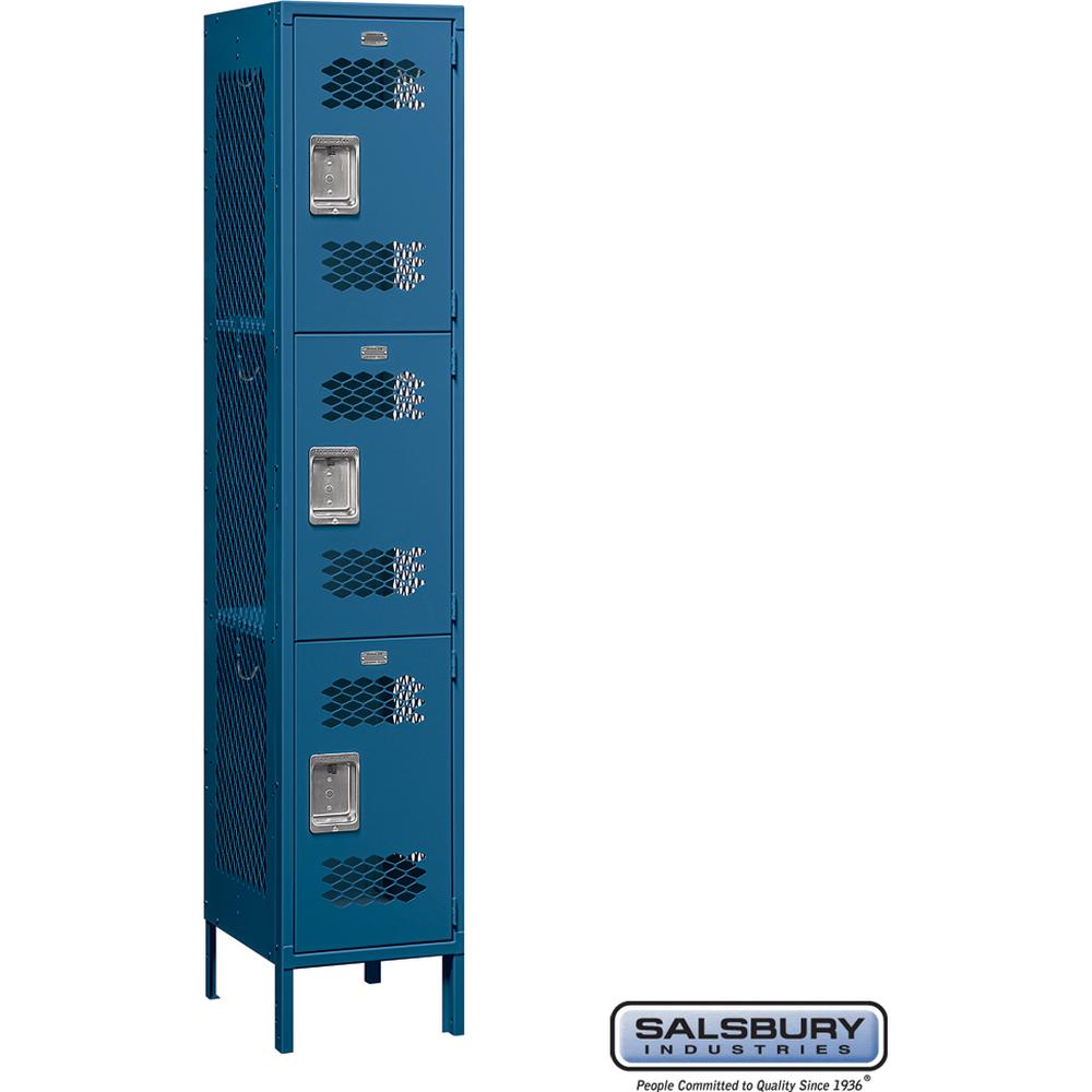 15" Wide Triple Tier Vented Metal Locker - 1 Wide - 6 Feet High - 18" Deep by Salsbury