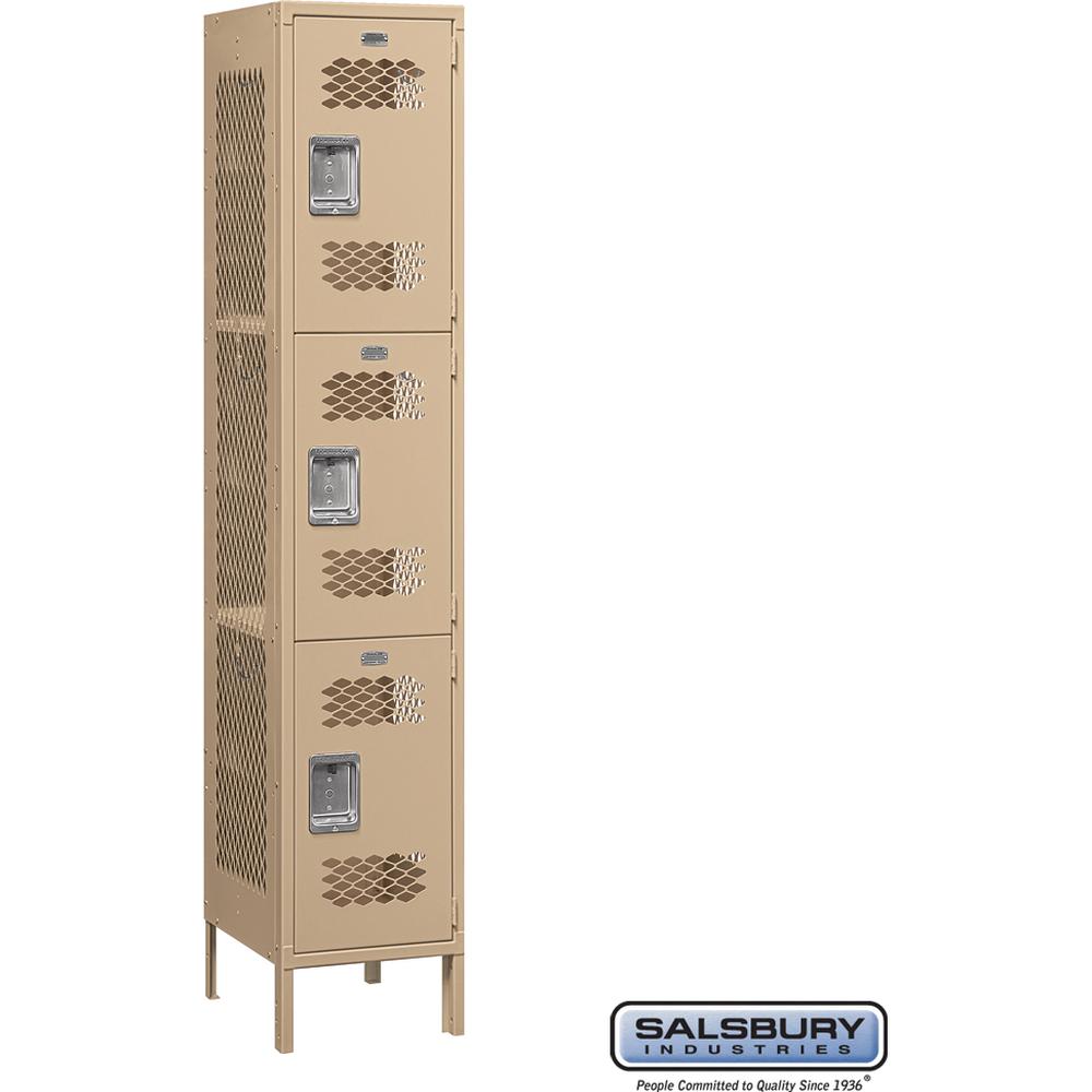 15" Wide Triple Tier Vented Metal Locker - 1 Wide - 6 Feet High - 18" Deep by Salsbury