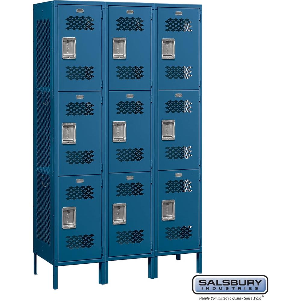 15" Wide Triple Tier Vented Metal Locker - 3 Wide - 6 Feet High - 18" Deep by Salsbury