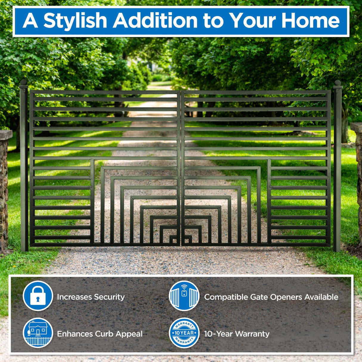 Aleko Automated Steel Dual Swing Driveway Gate and Gate Opener Complete Kit – Florence Style – 16 x 6 Feet