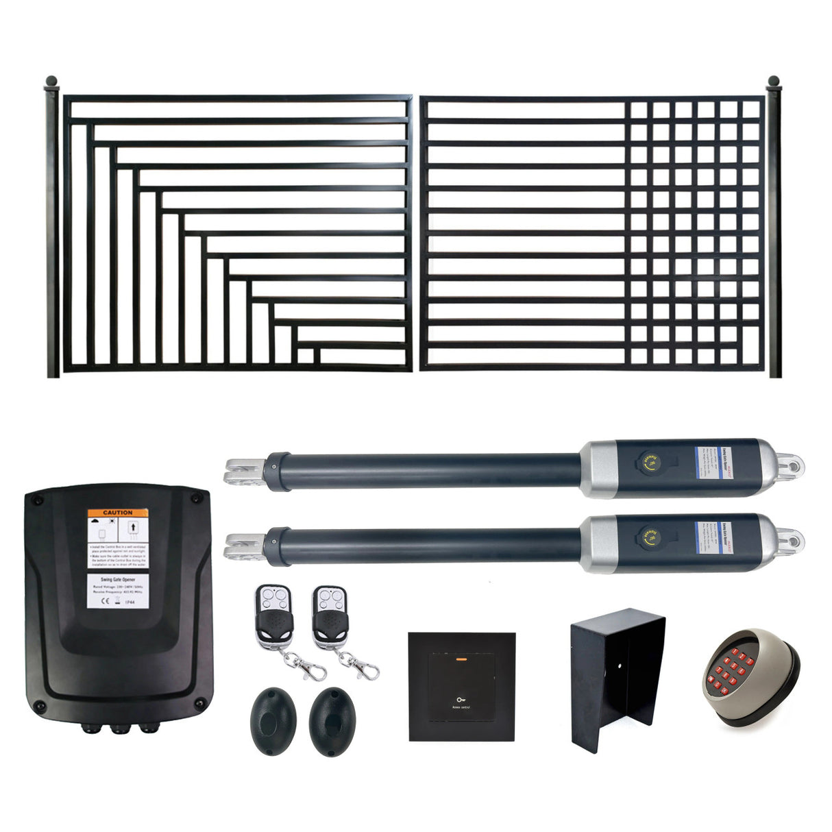 Aleko Automated Steel Dual Swing Driveway Gate and Gate Opener Complete Kit – Kyiv Style – 16 x 6 Feet