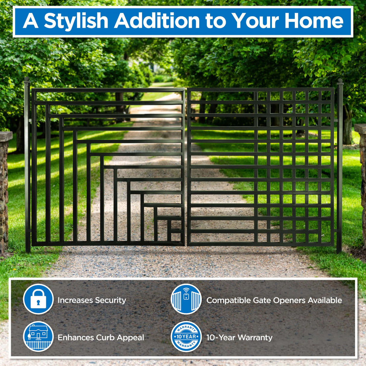 Aleko Automated Steel Dual Swing Driveway Gate and Gate Opener Complete Kit – Kyiv Style – 18 x 6 Feet