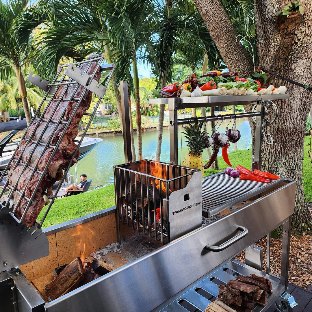 Santa Maria Style Grill enhanced with a 360° rotating Clamp Grill Tagwood BBQ06SS 5 Cooking Zones with a Firebox | PRE-ORDER