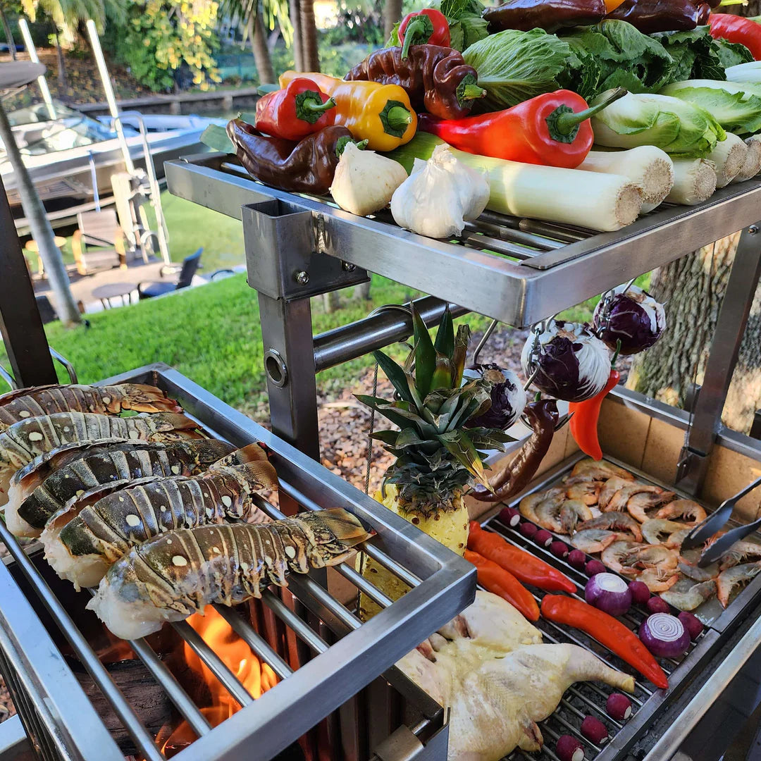 Santa Maria Style Grill enhanced with a 360° rotating Clamp Grill Tagwood BBQ06SS 5 Cooking Zones with a Firebox | PRE-ORDER