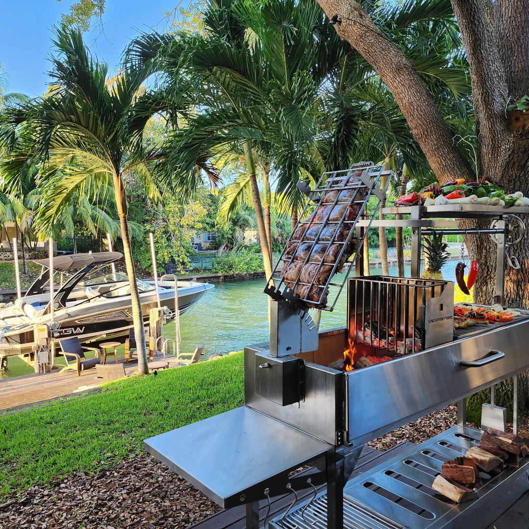 Santa Maria Style Grill enhanced with a 360° rotating Clamp Grill Tagwood BBQ06SS 5 Cooking Zones with a Firebox | PRE-ORDER