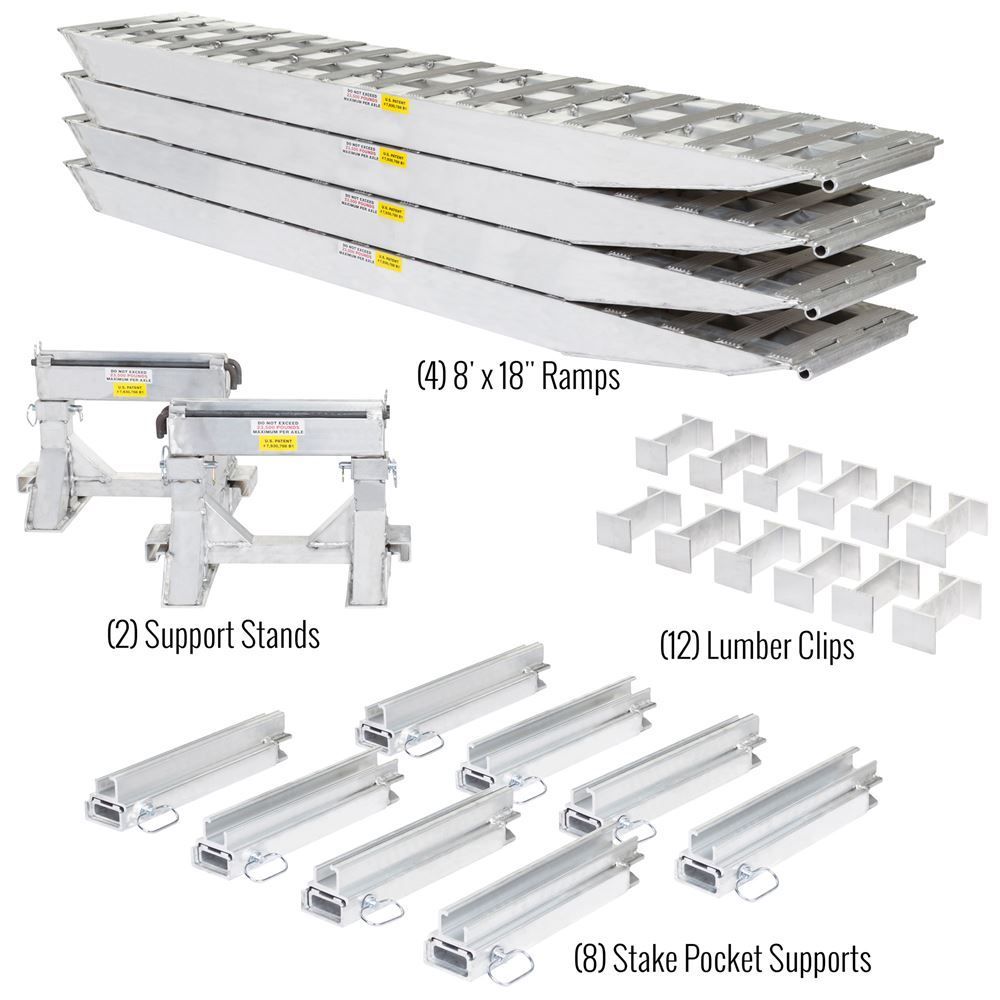 8' L x 18" W / 4 Ramp System for 18" H Step Deck Trailers - 23,500 lb. Cap