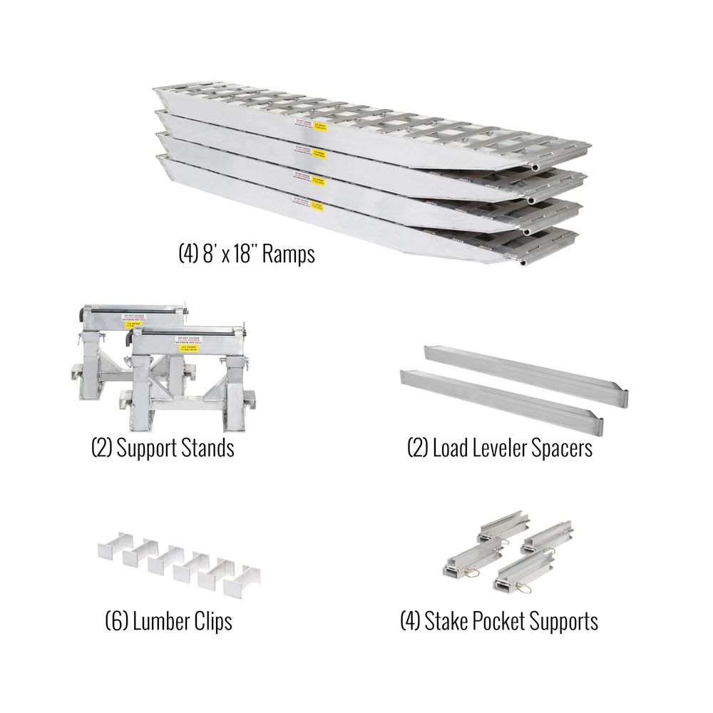 8' L x 18" W / 4 Ramp System for 24" H Step Deck Trailers - 23,500 lb. Cap
