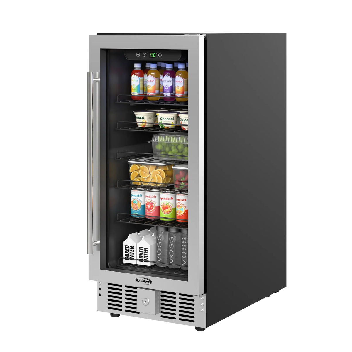 15 in. Small Stainless Steel, Glass-Door Built-In Refrigerator and Beverage Cooler, 3 cu. ft.